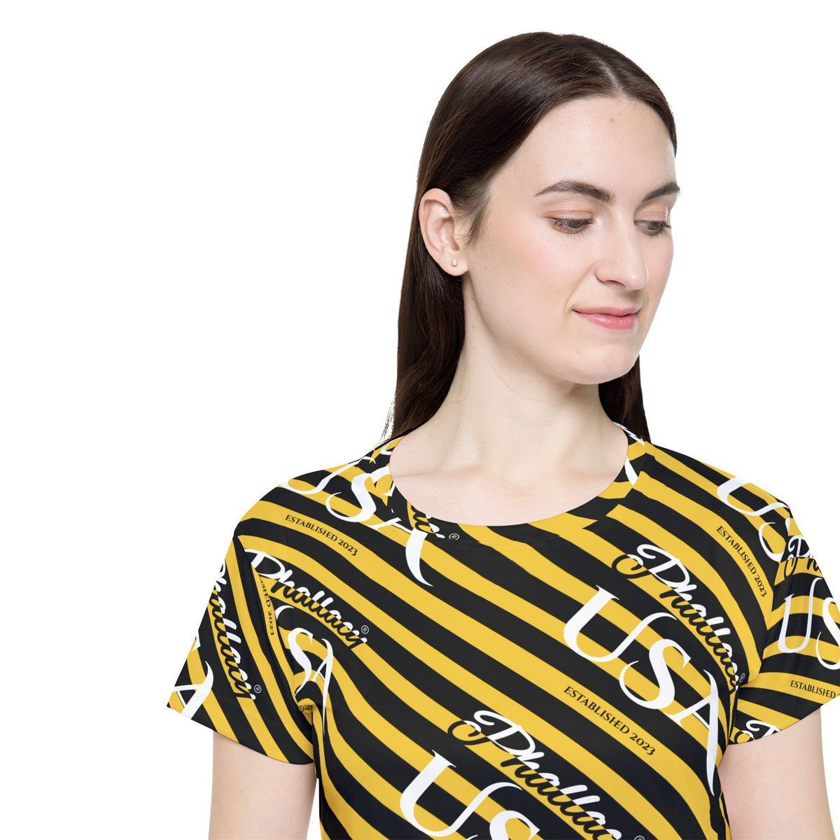 Phallacy USA Signature Women's Designer Sports Jersey — Black & Yellow Striped Jersey