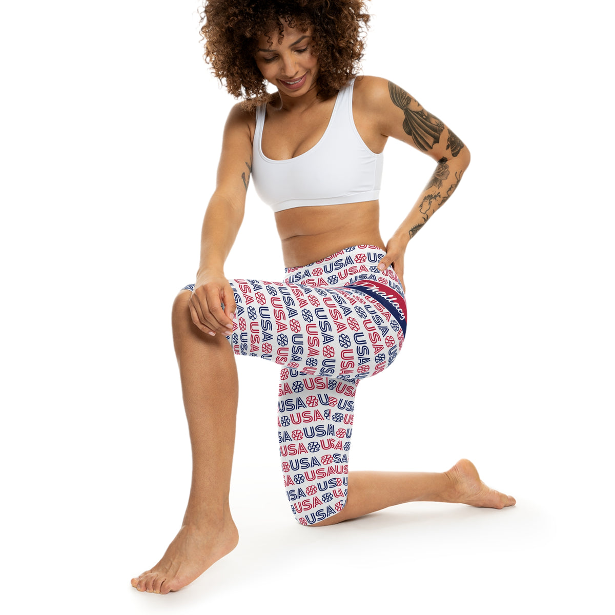 Phallacy USA Patriotic Capri Leggings — Red White Blue 'USA' Print