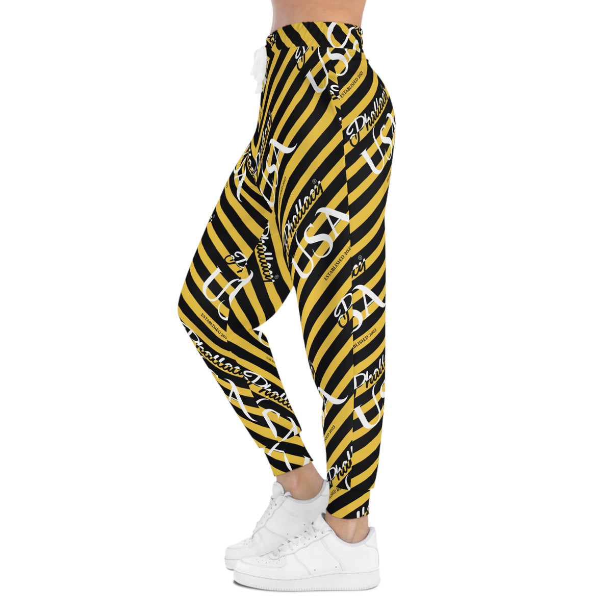 Phallacy USA Signature Designer Unisex Athletic Joggers — Black and Yellow Striped Joggers