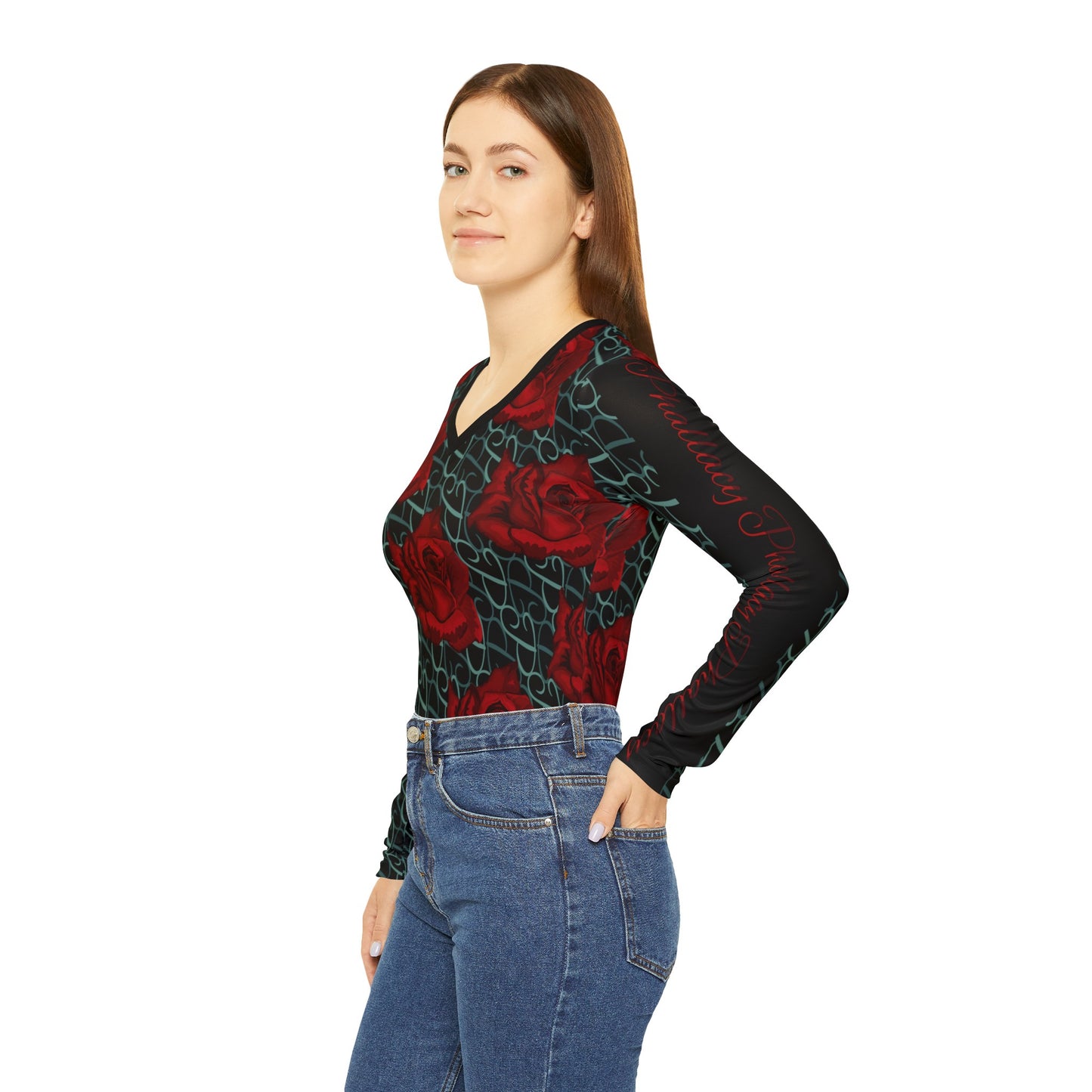 Phallacy Designer Floral Women's Long Sleeve V-neck
