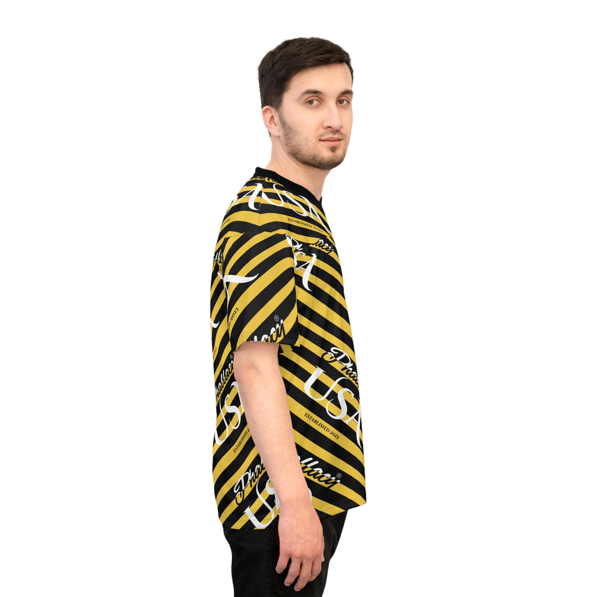 Phallacy USA Signature Designer Unisex Football Jersey — Black and Yellow Striped Jersey