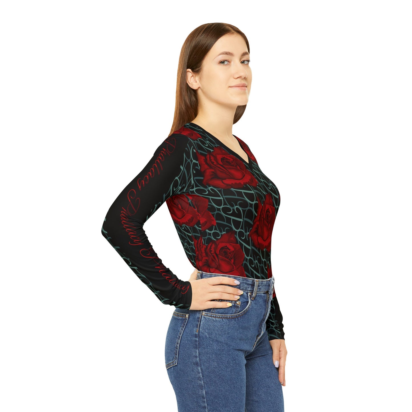 Phallacy Designer Floral Women's Long Sleeve V-neck