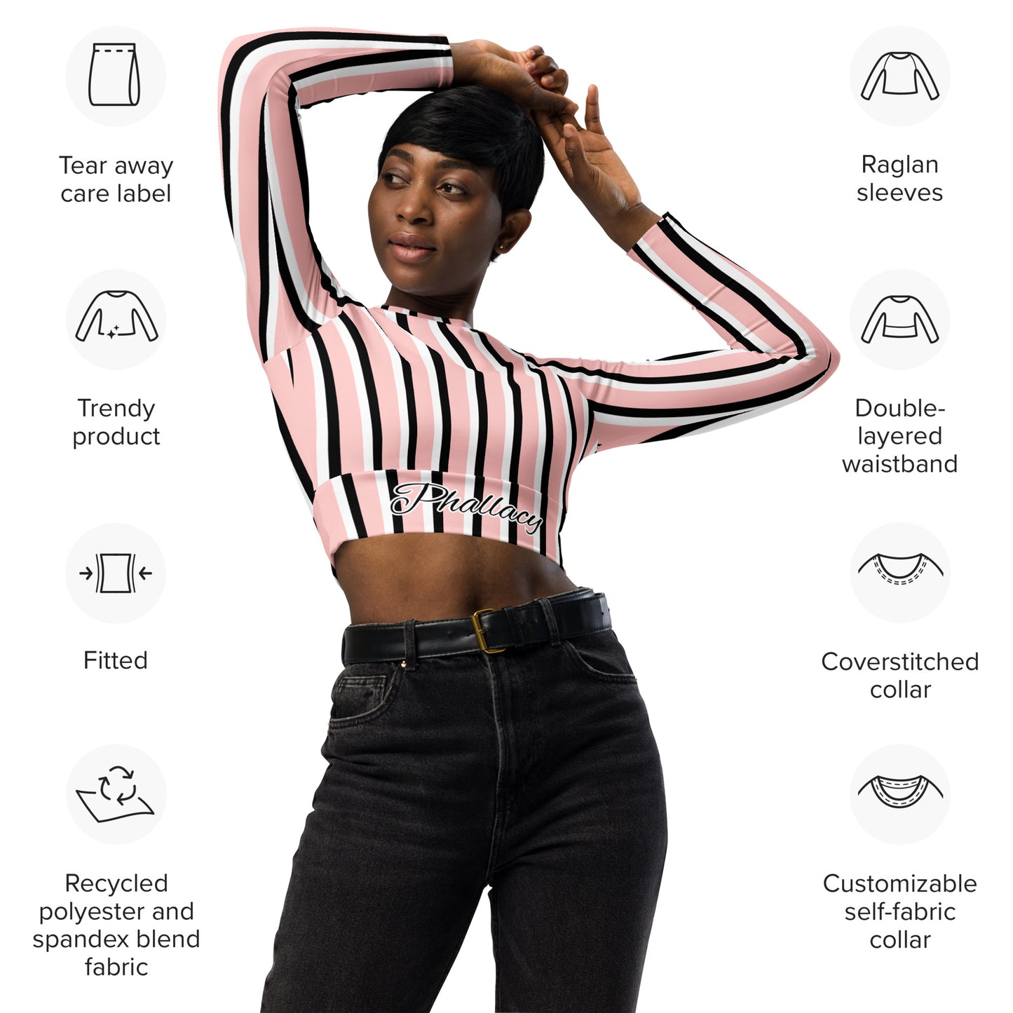 Phallacy Striped Designer Long-sleeve Crop Top