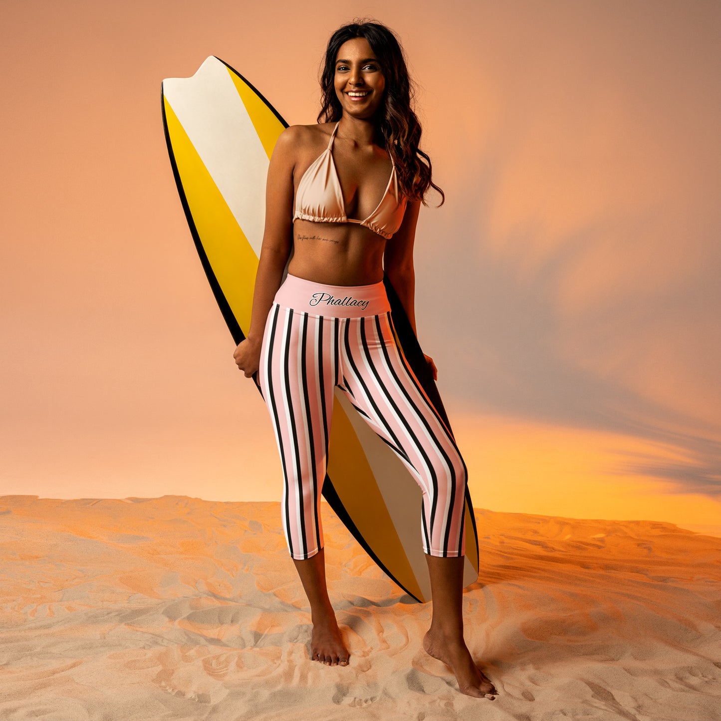 Phallacy Striped Designer Yoga Capri Leggings