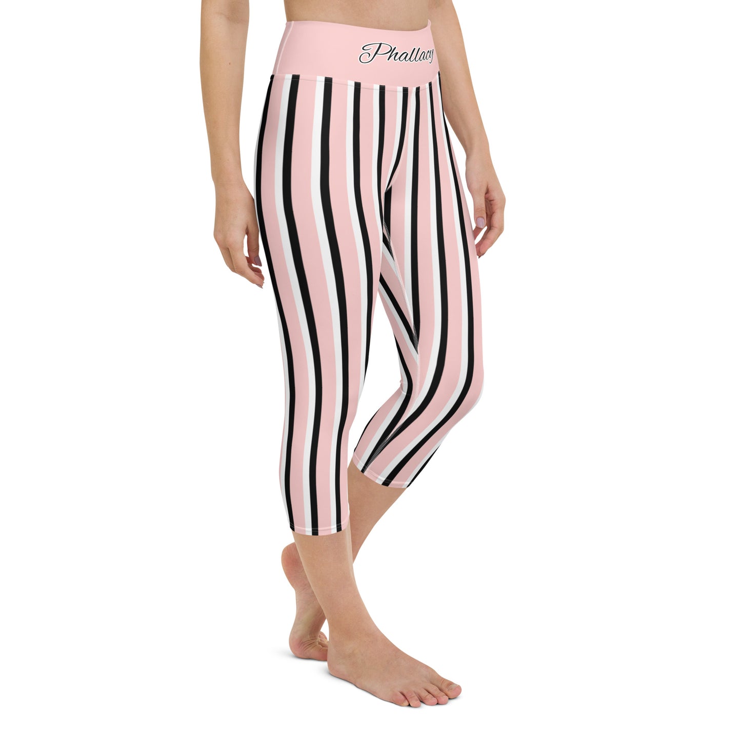 Phallacy Striped Designer Yoga Capri Leggings
