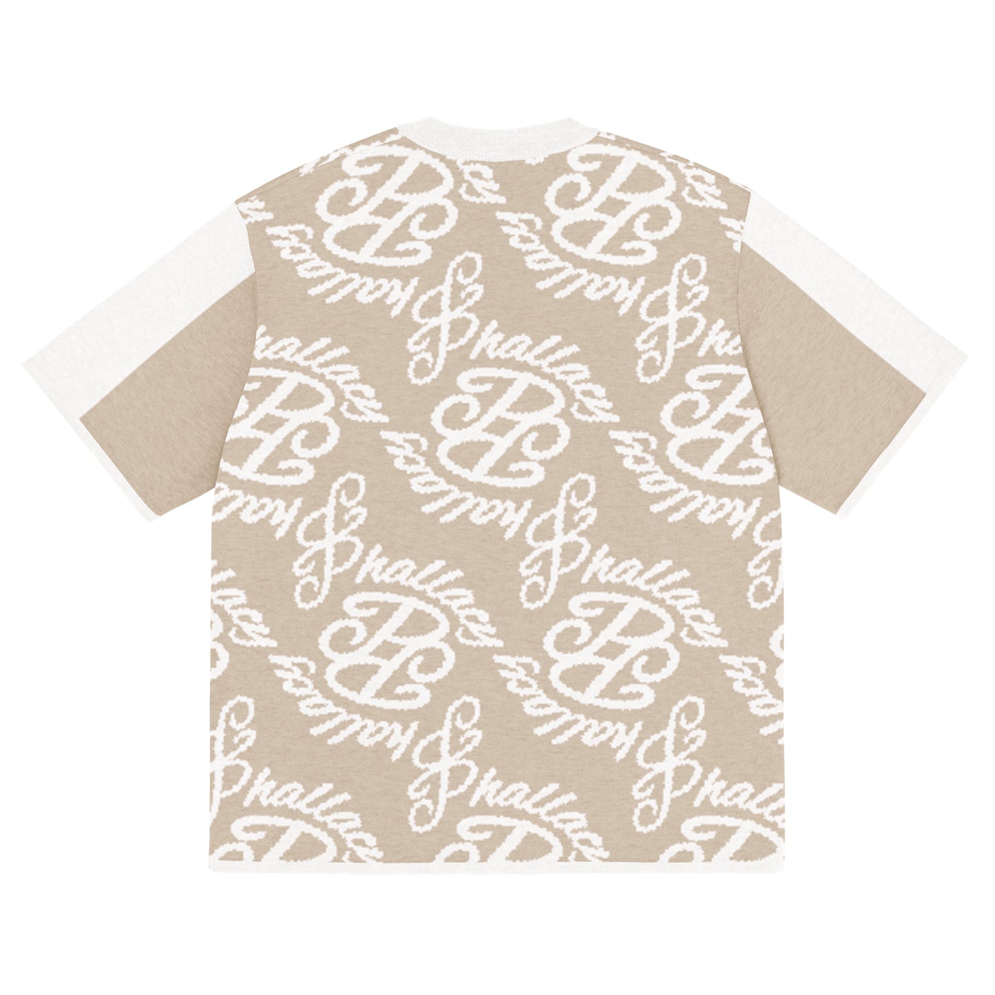 Designer knitted classic t-shirt in beige with a bold pattern for a stylish look