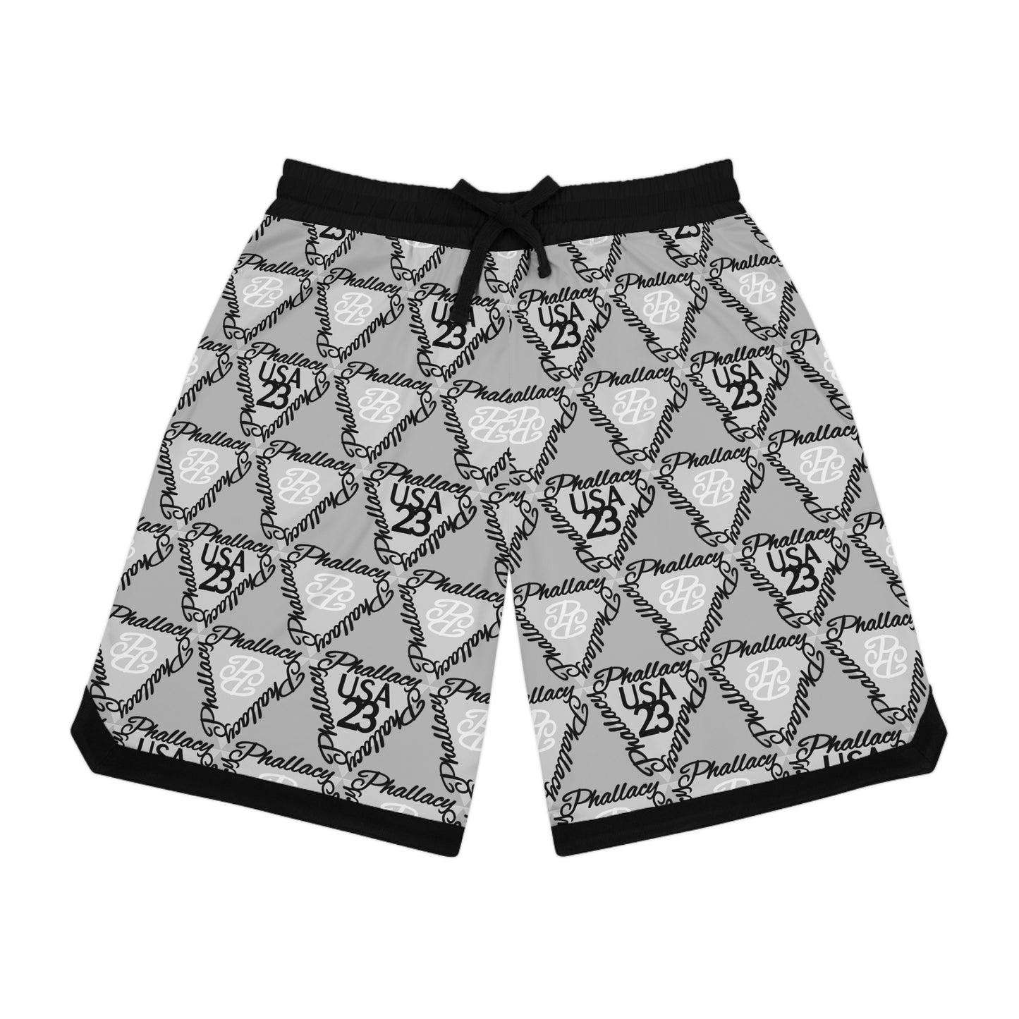 Gray luxury men's sportswear shorts with unique all over prints and an elastic waistband for comfort