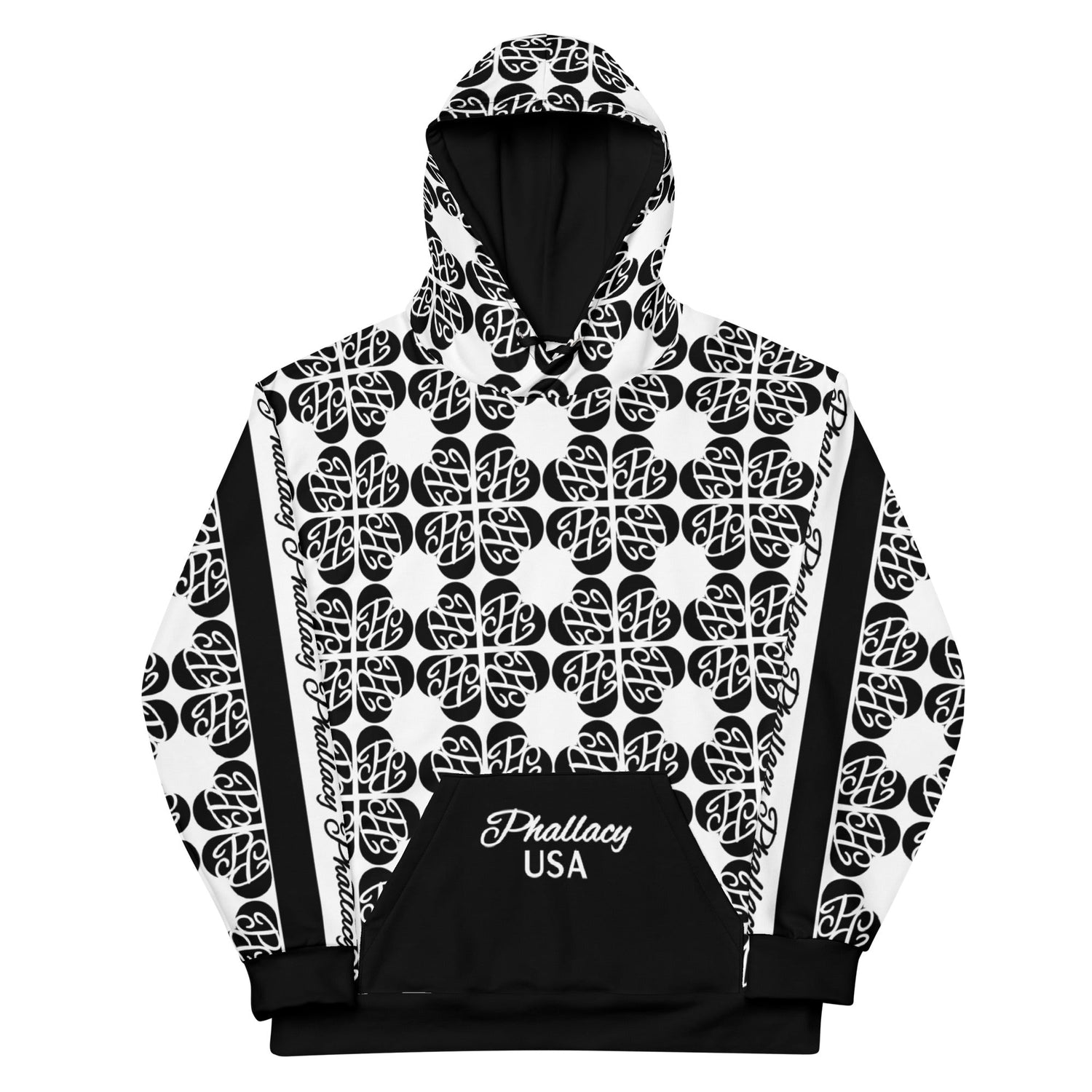 Stylish designer men's hoodies with unique black and white pattern and front pocket for casual wear