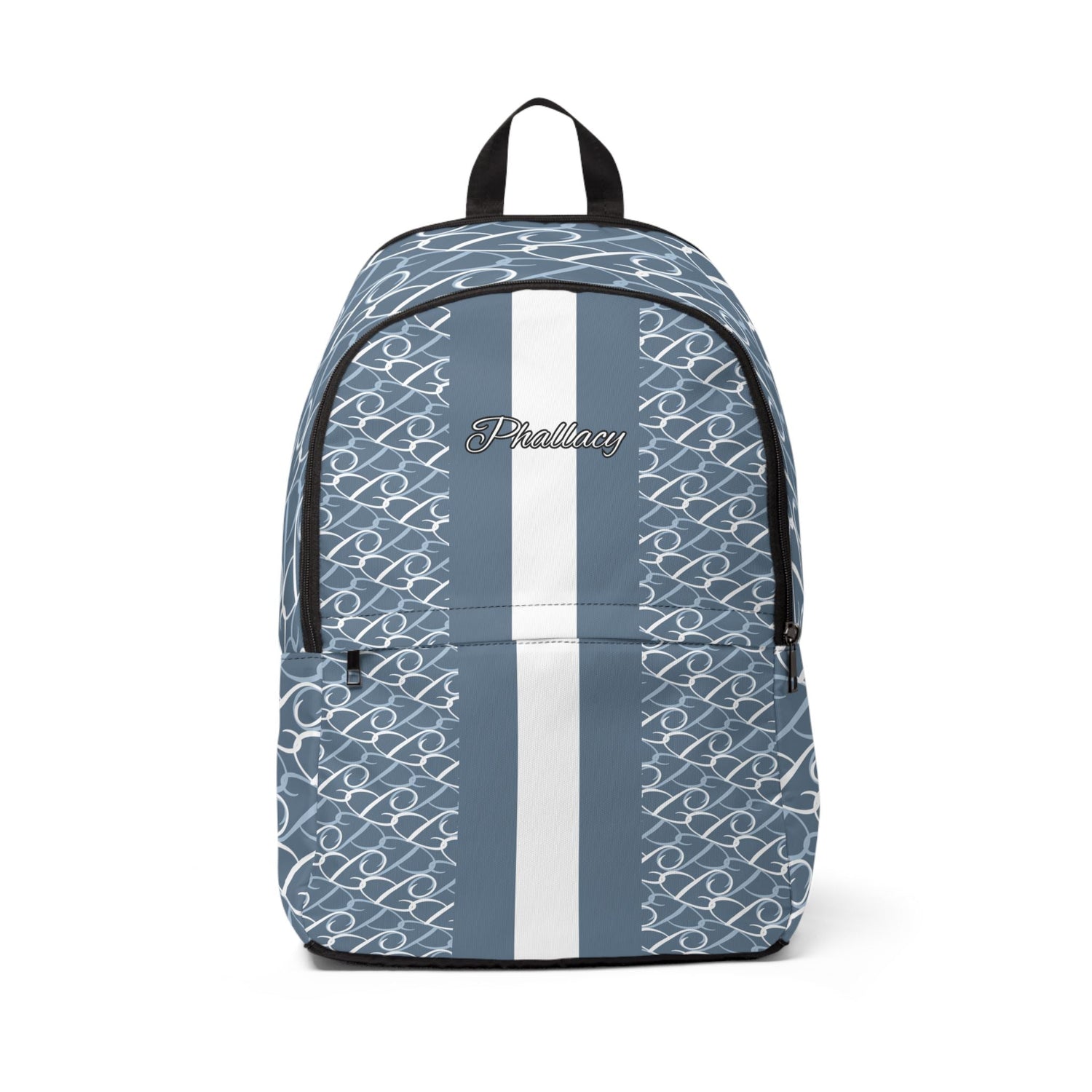 Phallacy USA exclusive DNA Collection backpack with blue and white DNA pattern design and black straps