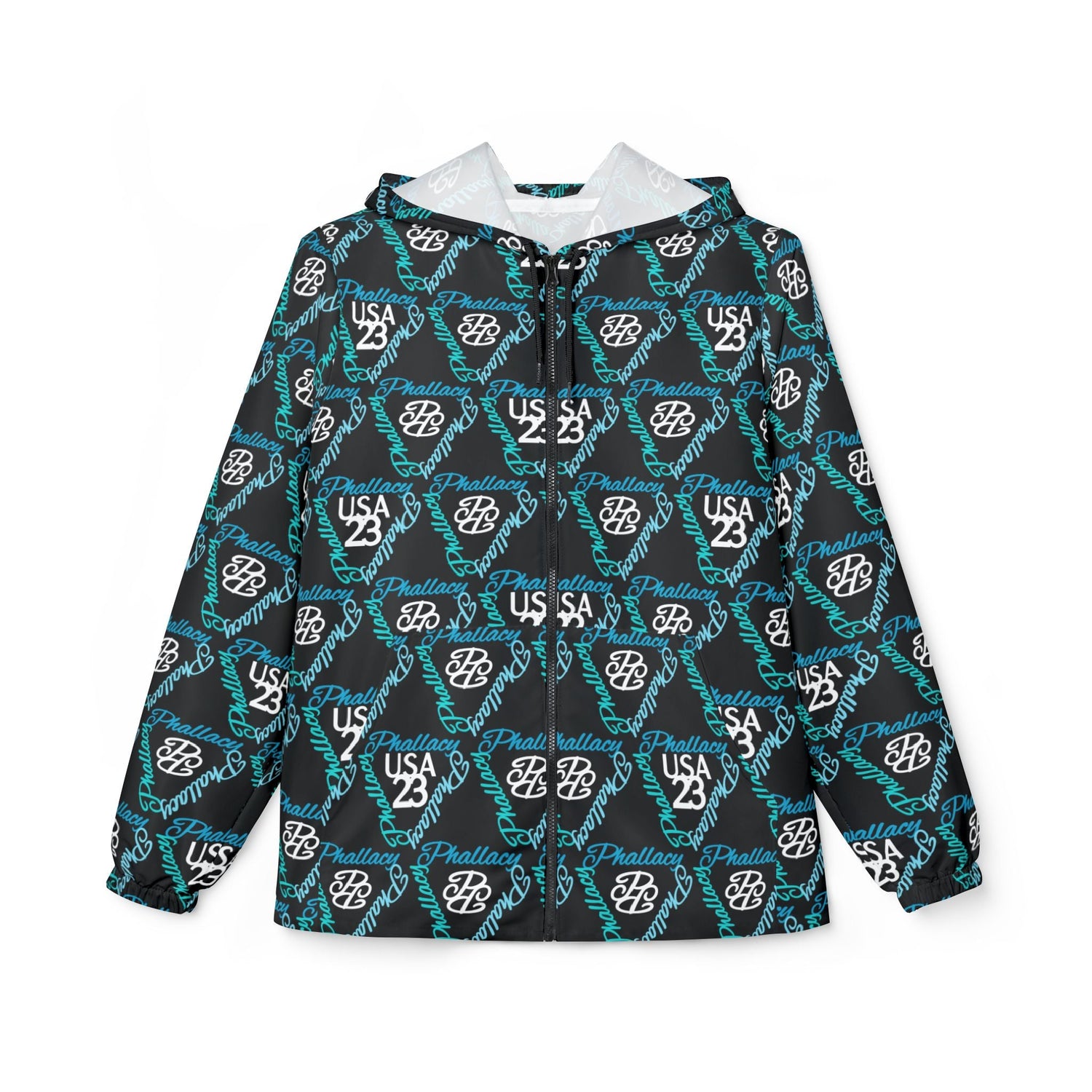 Time Collection designer activewear jacket with black and white pattern and logo for men and women