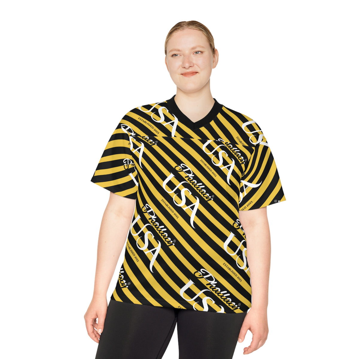 Phallacy USA Signature Designer Unisex Football Jersey — Black and Yellow Striped Jersey