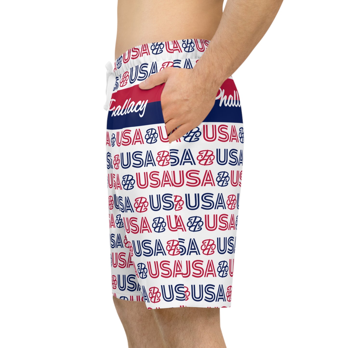 Phallacy USA Athletic Long Shorts - Red White Blue Patriotic Pattern