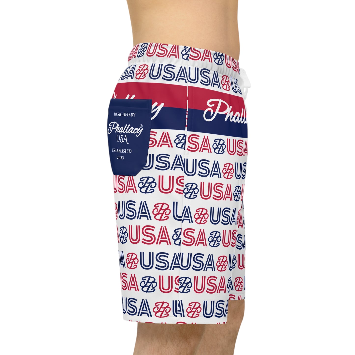 Phallacy USA Athletic Long Shorts - Red White Blue Patriotic Pattern