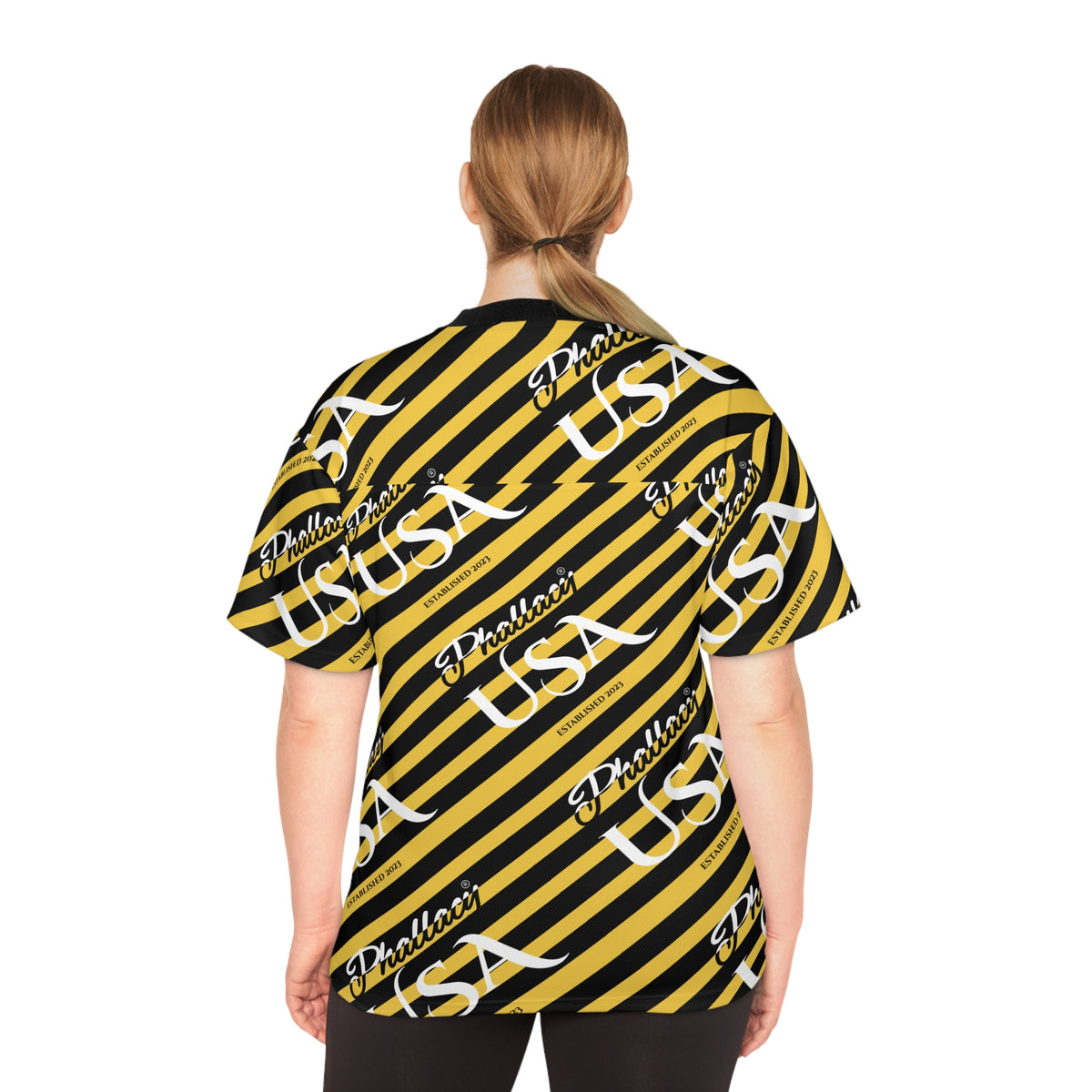 Phallacy USA Signature Designer Unisex Football Jersey — Black and Yellow Striped Jersey