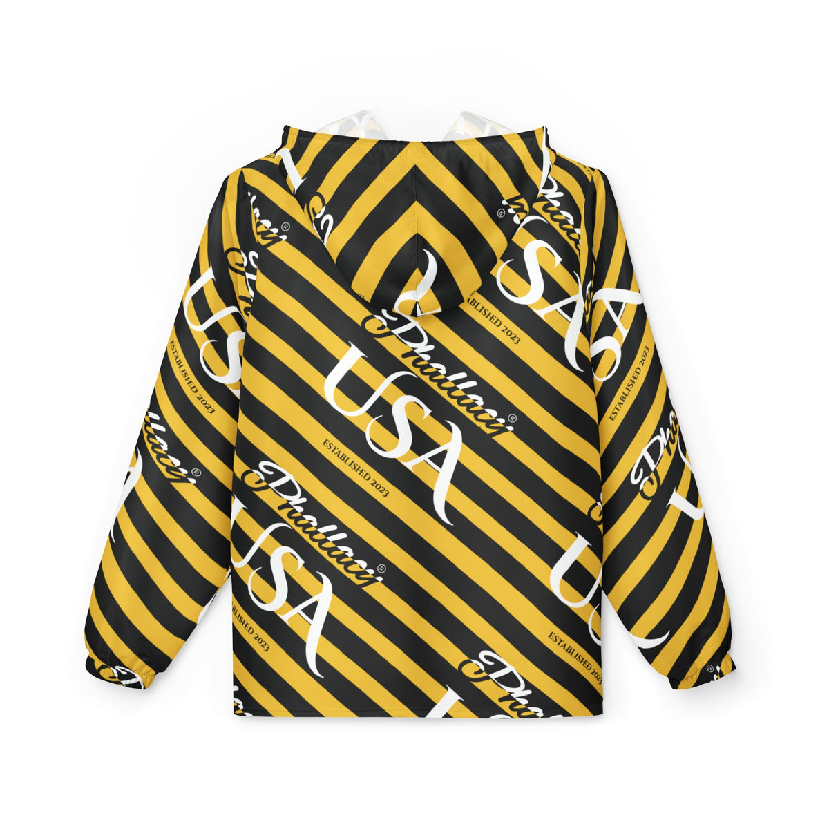 Phallacy USA Signature Designer Unisex Windbreaker Jacket — Black and Yellow Striped Windbreaker