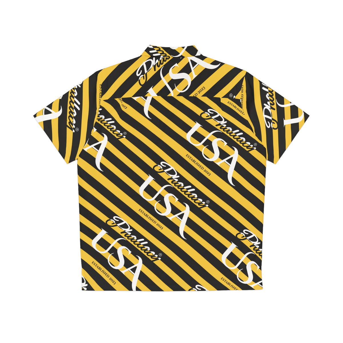 Phallacy USA Signature Men's Designer Hawaiian Shirt — Black and Yellow Striped Shirt