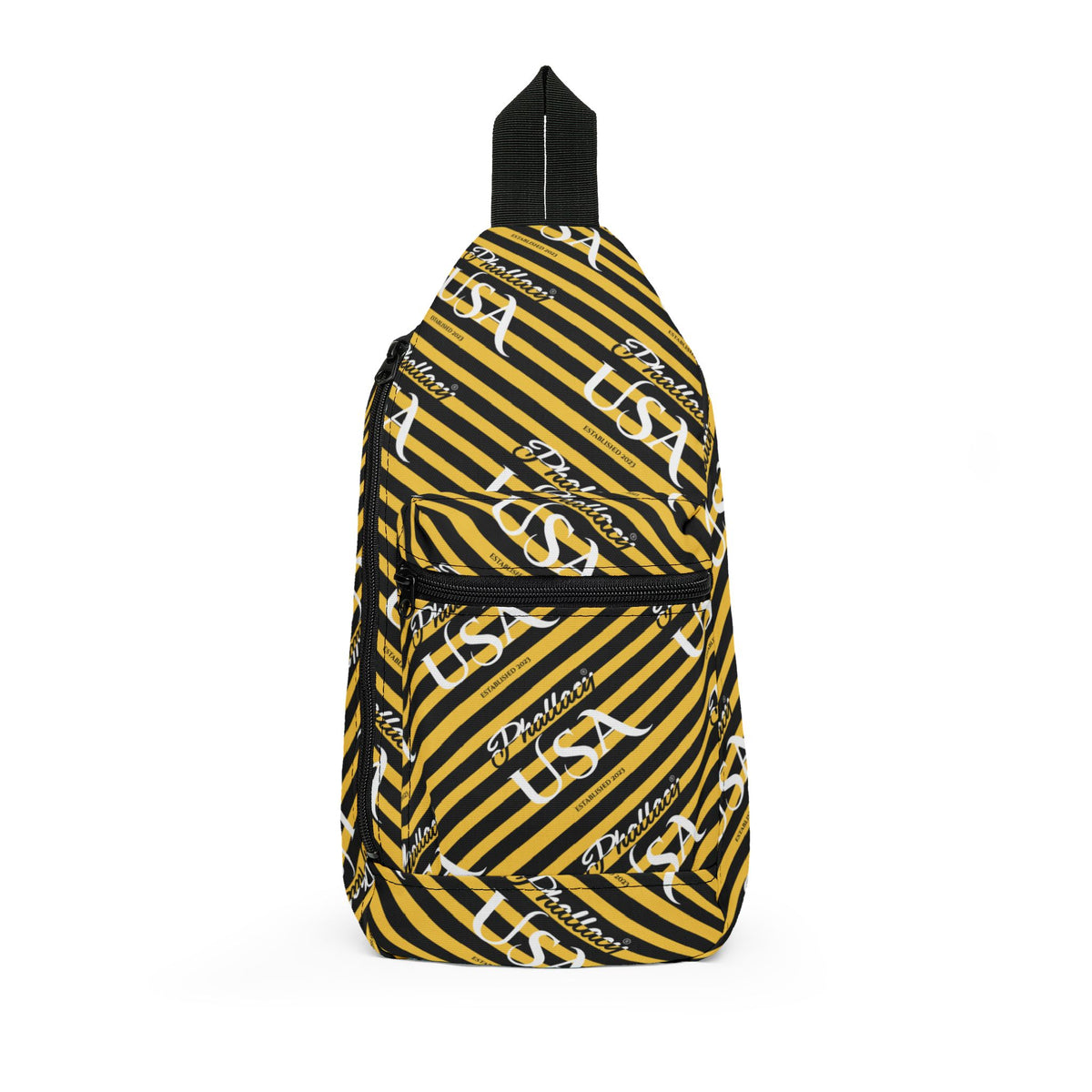 Phallacy USA Signature Designer Unisex Sling Bag — Black & Yellow Striped Crossbody Pack