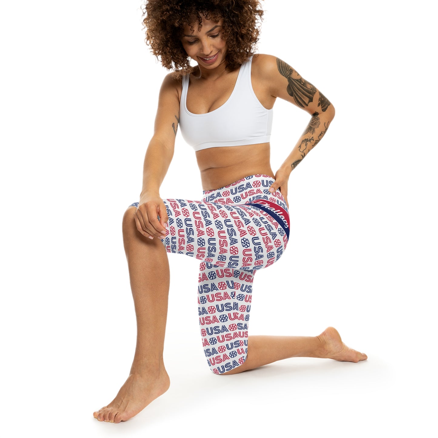 Phallacy USA Patriotic Capri Leggings — Red White Blue 'USA' Print