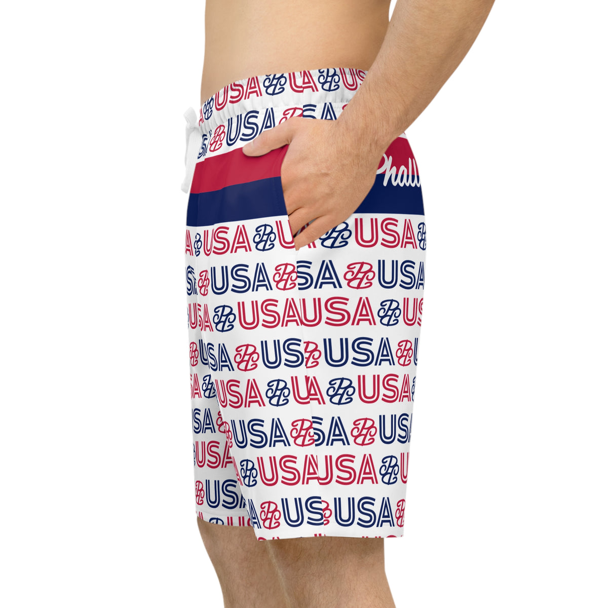 Phallacy USA Athletic Long Shorts - Red White Blue Patriotic Pattern
