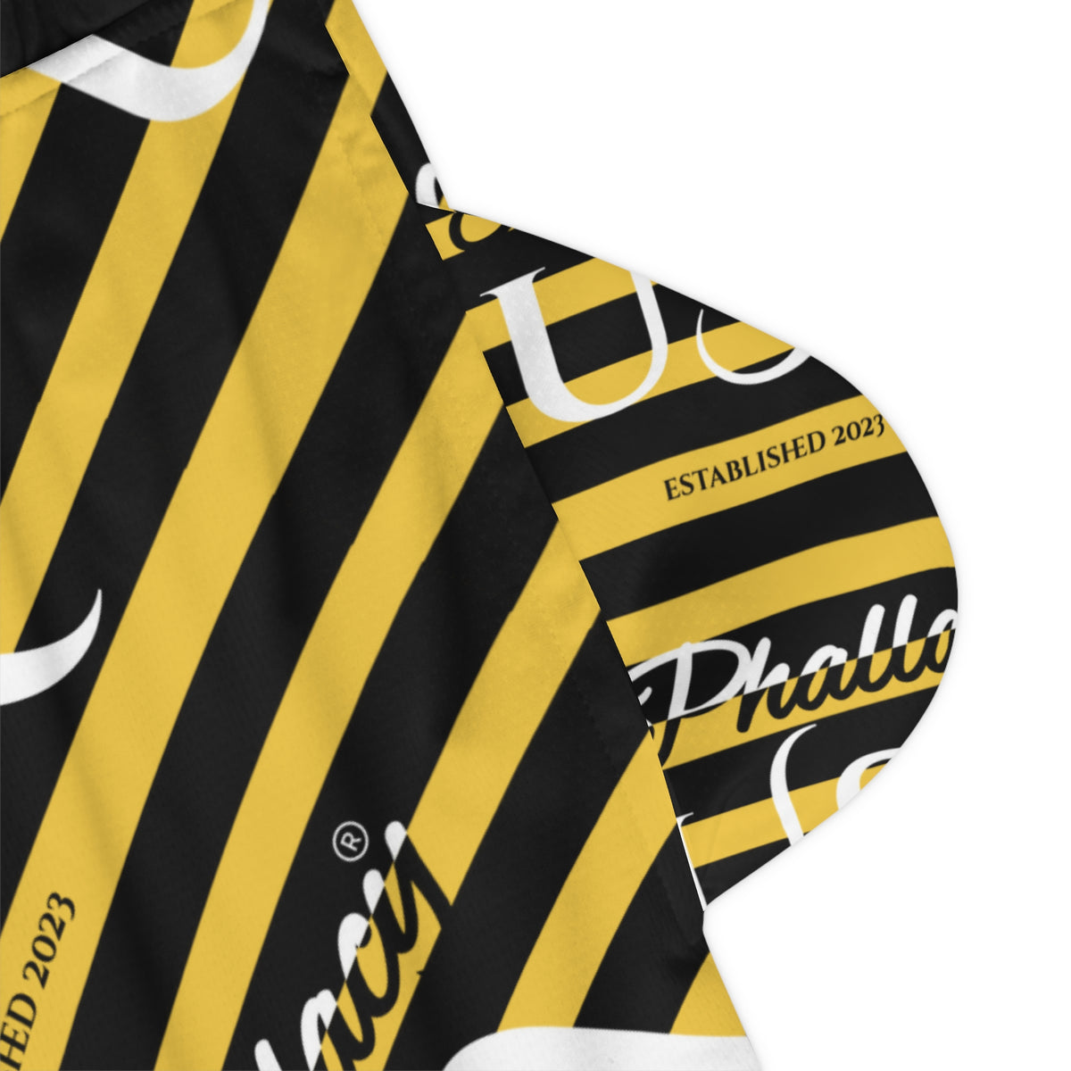 Phallacy USA Signature Men's Designer Basketball Shorts — Black and Yellow Striped Shorts
