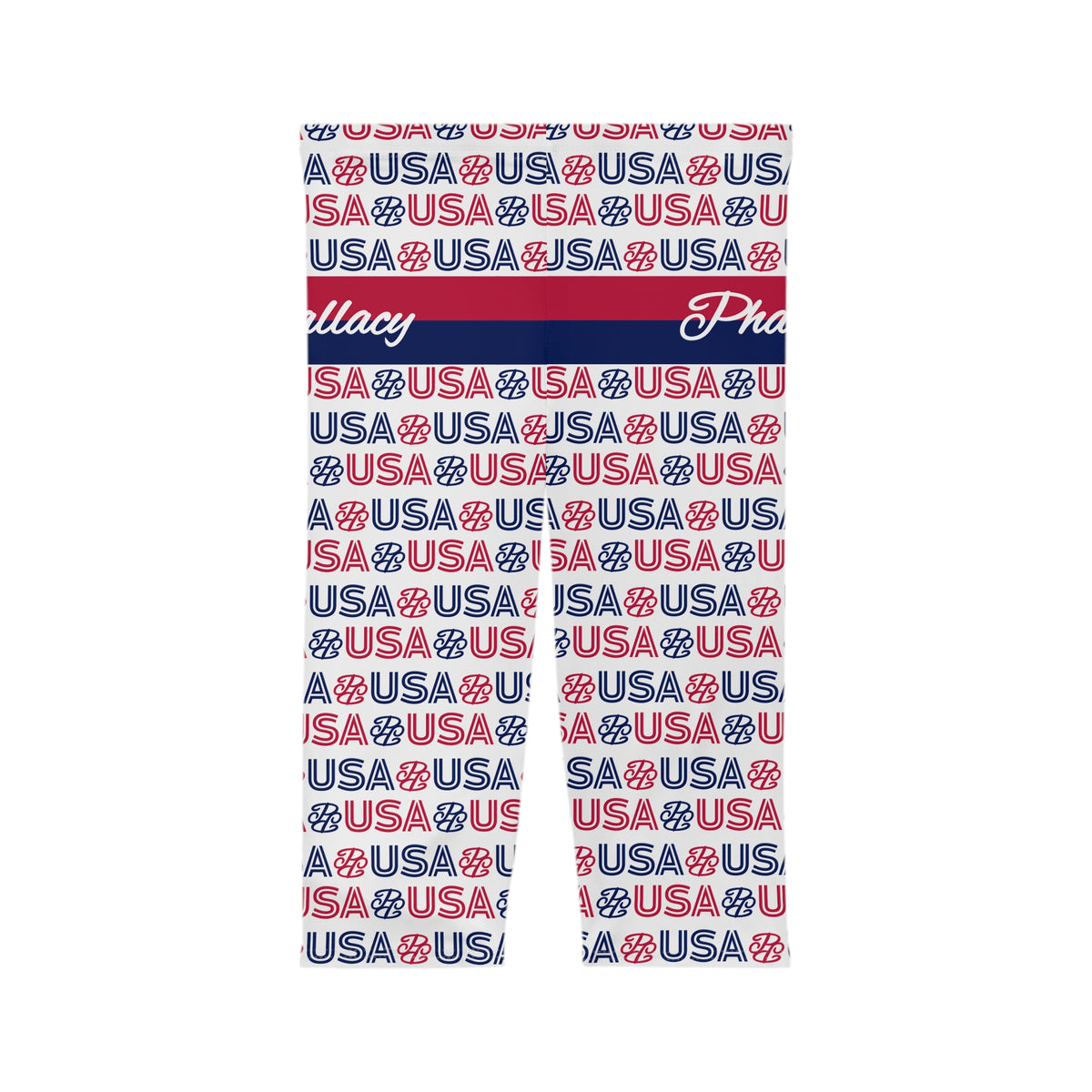 Phallacy USA Patriotic Capri Leggings — Red White Blue 'USA' Print