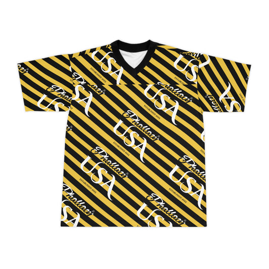 Phallacy USA Signature Designer Unisex Football Jersey — Black and Yellow Striped Jersey