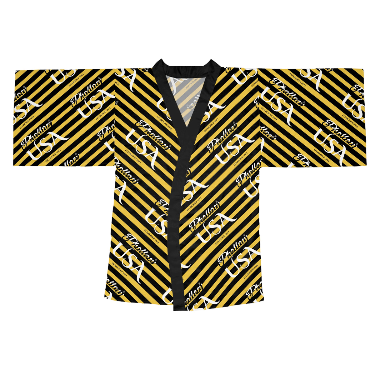 Phallacy USA Signature Women's Designer Kimono Robe — Black and Yellow Striped Robe