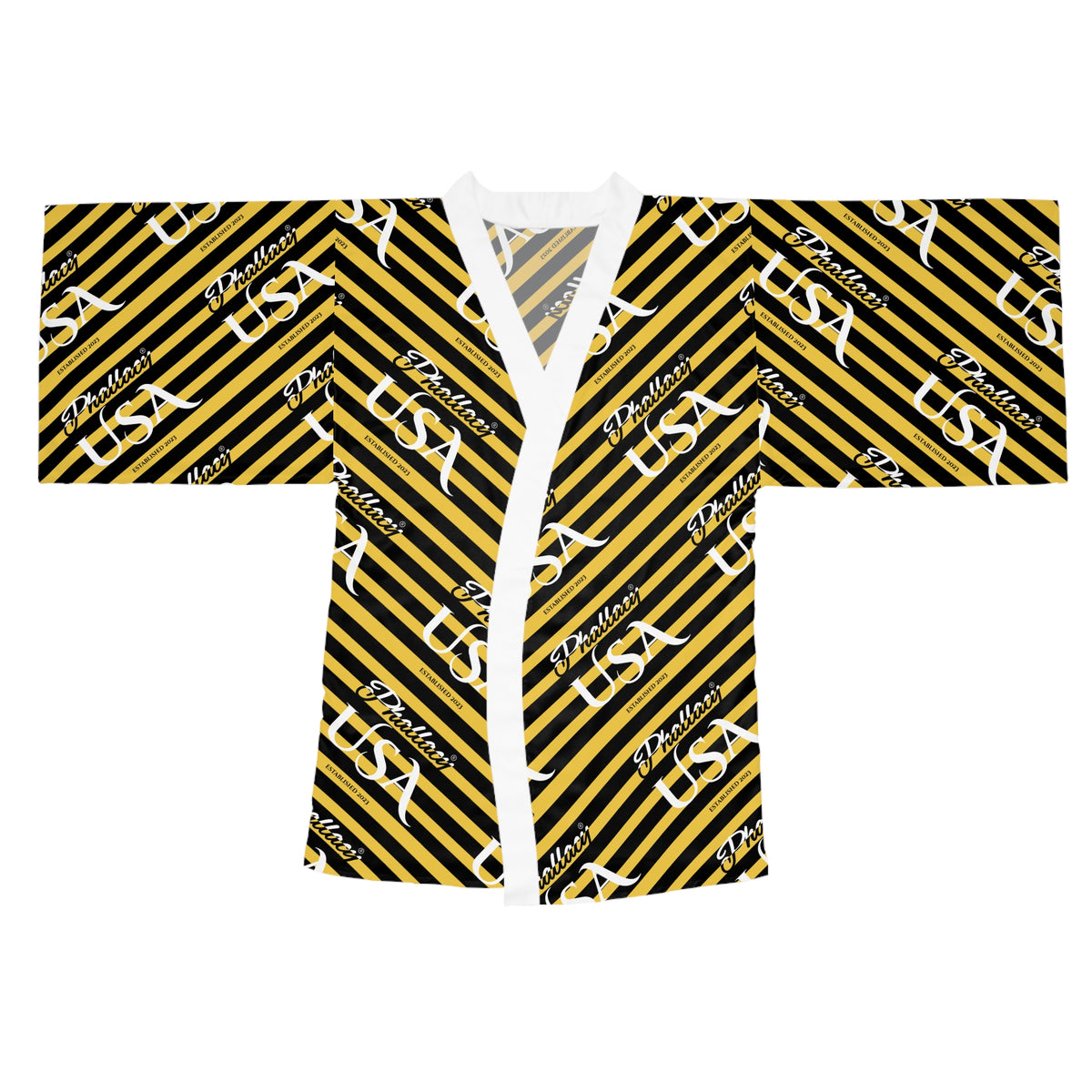 Phallacy USA Signature Women's Designer Kimono Robe — Black and Yellow Striped Robe
