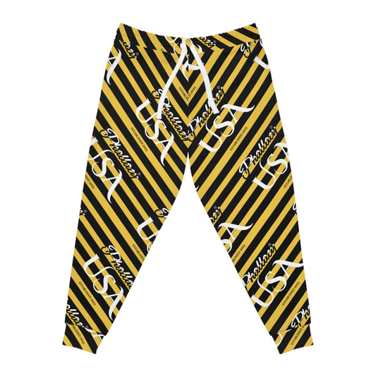 Phallacy USA Signature Designer Unisex Athletic Joggers — Black and Yellow Striped Joggers