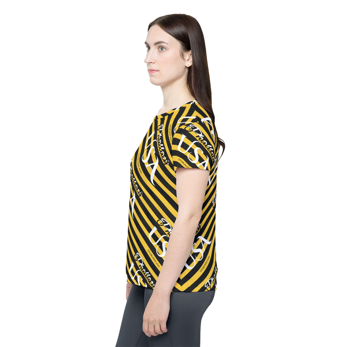 Phallacy USA Signature Women's Designer Sports Jersey — Black & Yellow Striped Jersey