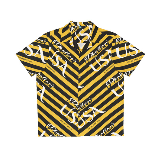 Phallacy USA Signature Men's Designer Hawaiian Shirt — Black and Yellow Striped Shirt
