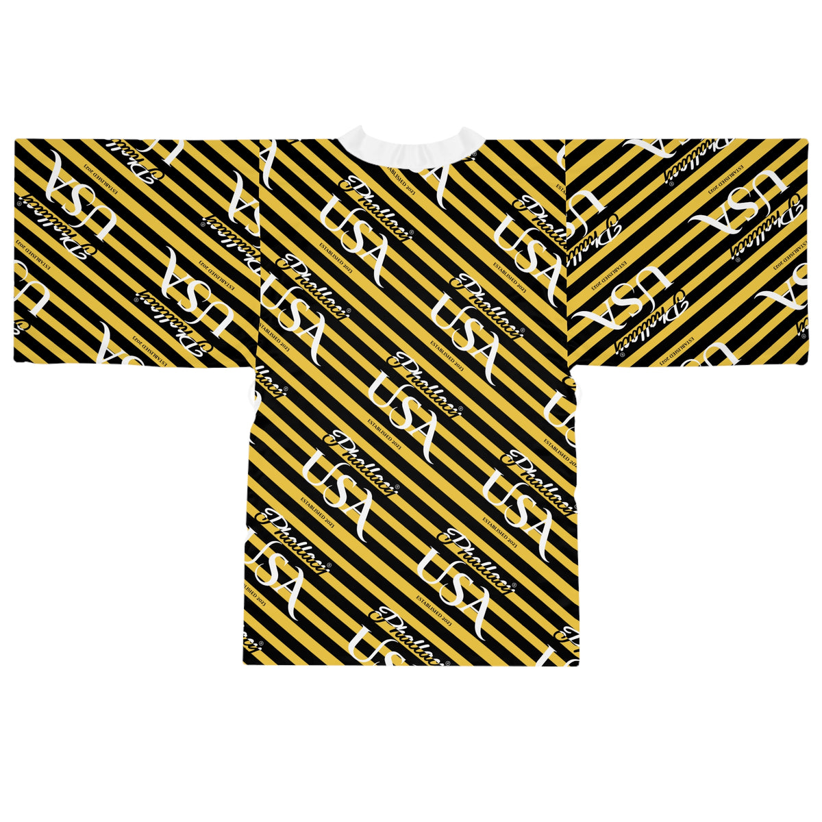 Phallacy USA Signature Women's Designer Kimono Robe — Black and Yellow Striped Robe