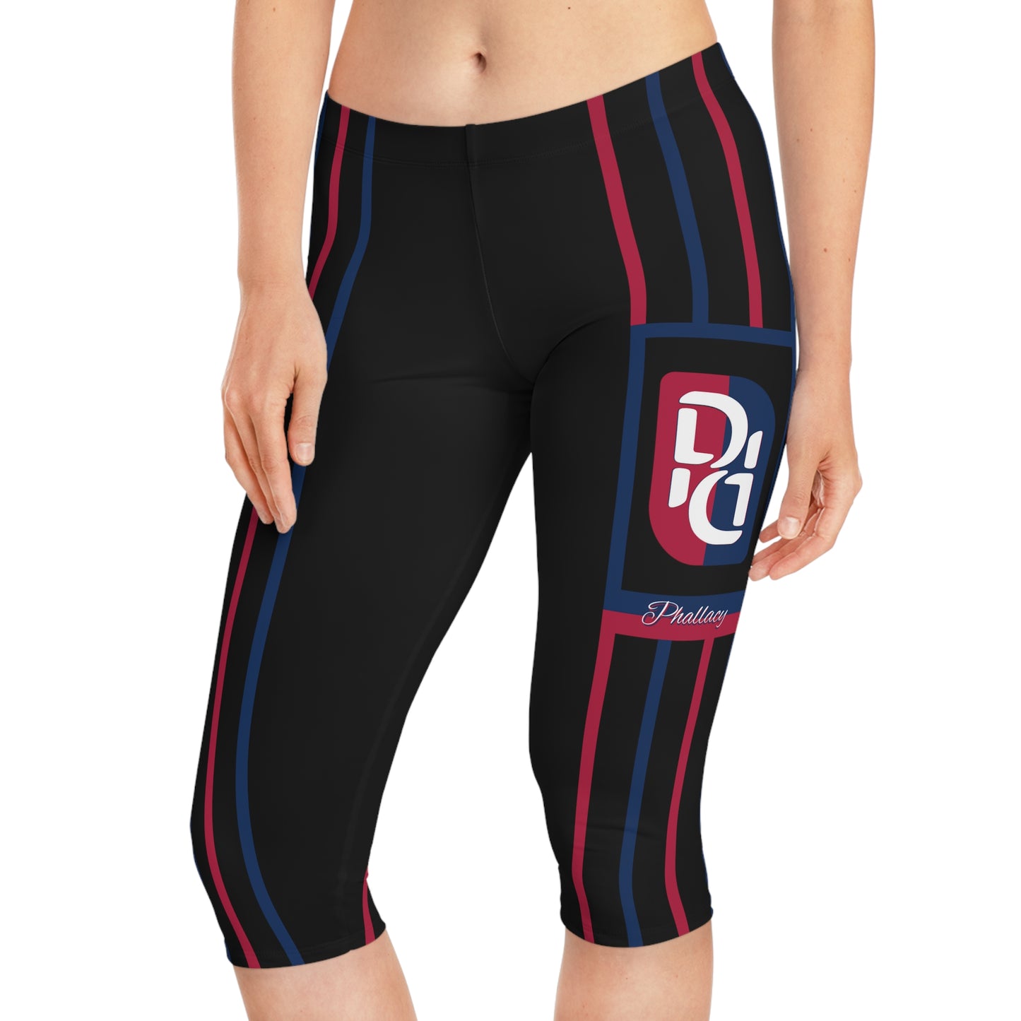 Phallacy Striped Designer Capri Leggings