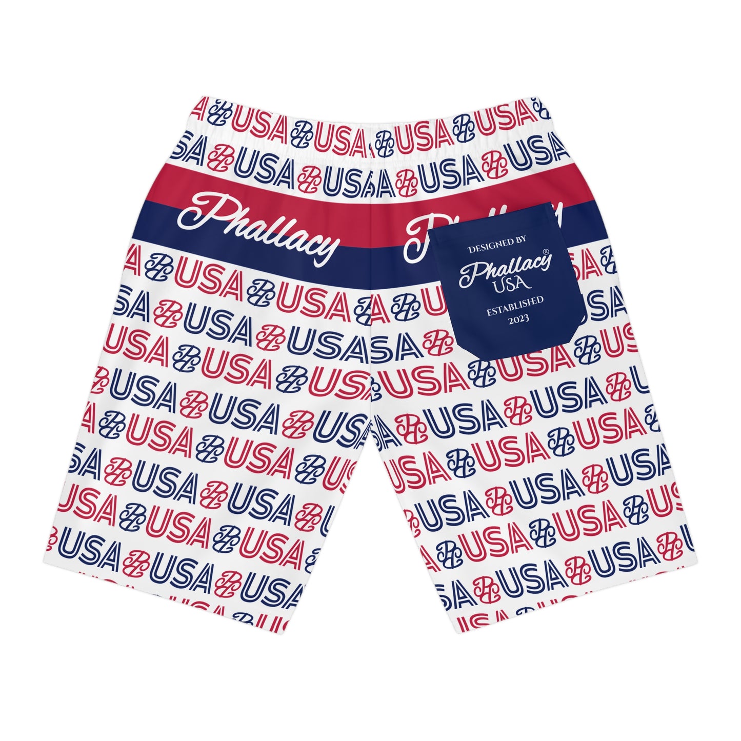 Phallacy USA Athletic Long Shorts - Red White Blue Patriotic Pattern