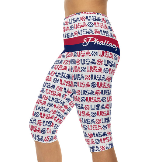 Phallacy USA Patriotic Capri Leggings — Red White Blue 'USA' Print