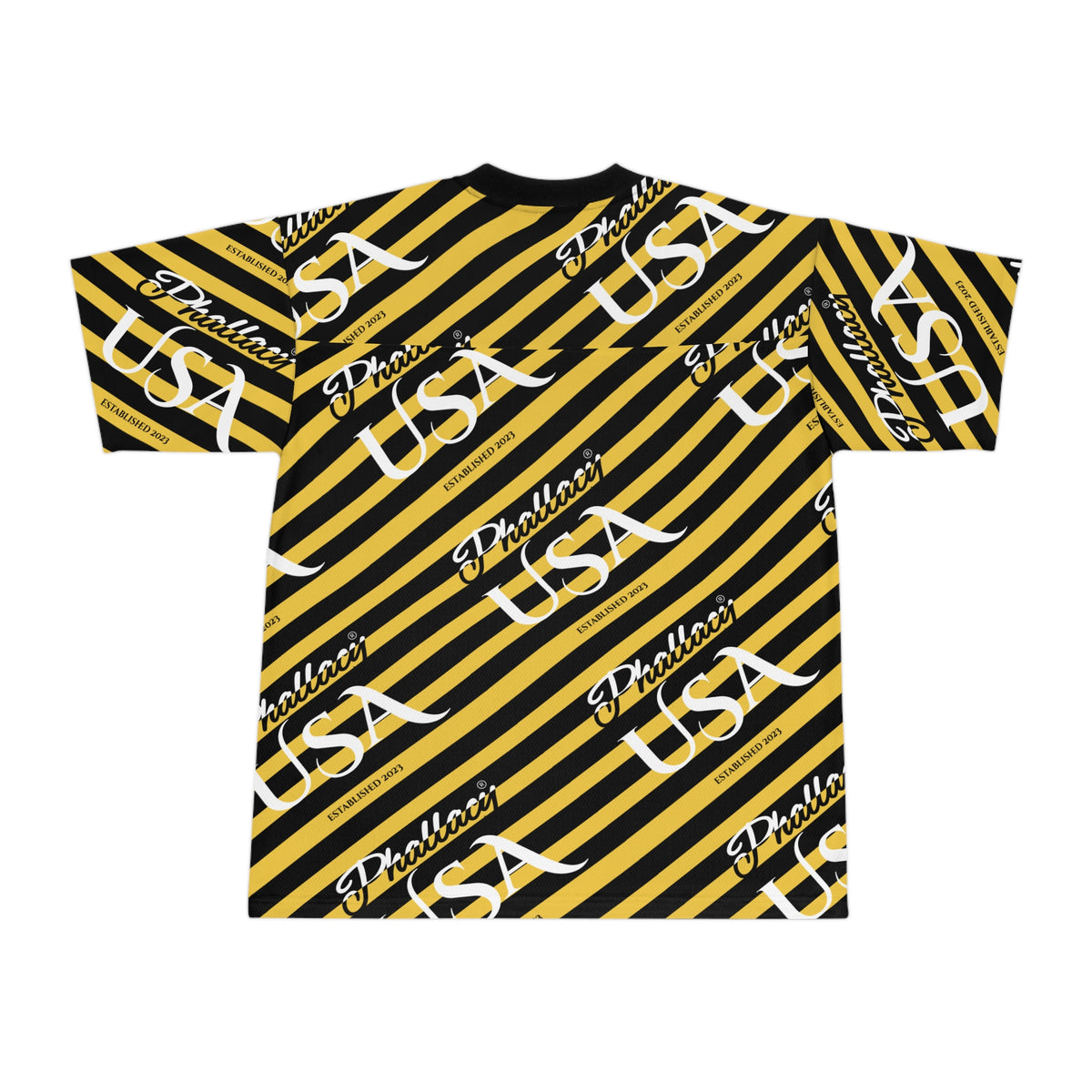 Phallacy USA Signature Designer Unisex Football Jersey — Black and Yellow Striped Jersey