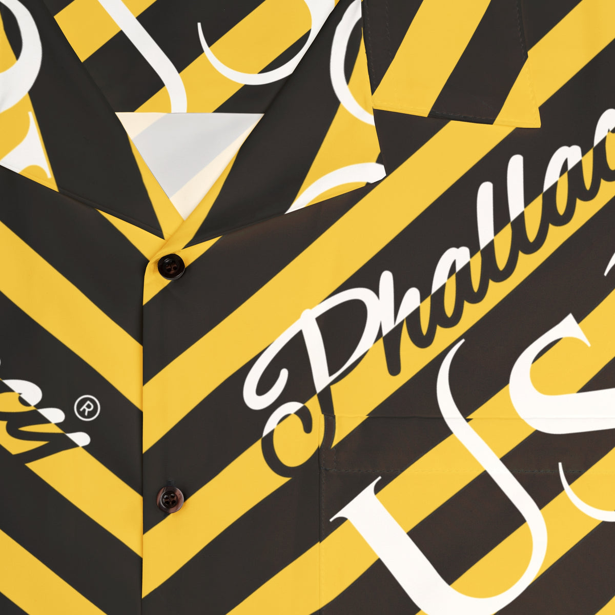 Phallacy USA Signature Men's Designer Hawaiian Shirt — Black and Yellow Striped Shirt