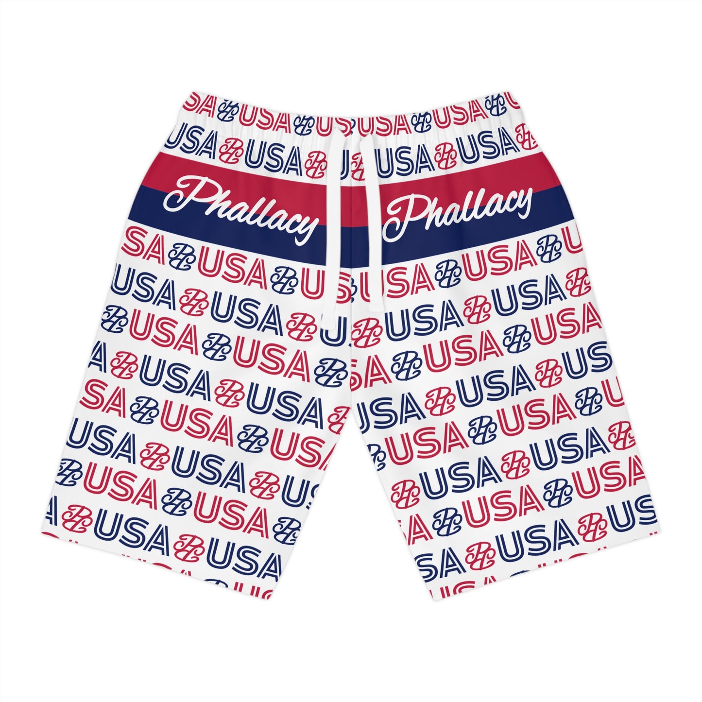 Phallacy USA Athletic Long Shorts - Red White Blue Patriotic Pattern