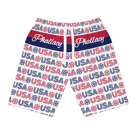 Phallacy USA Athletic Long Shorts - Red White Blue Patriotic Pattern