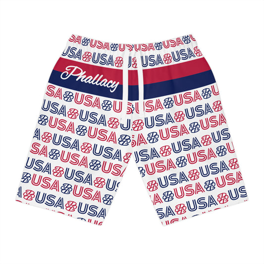 Phallacy USA Athletic Long Shorts - Red White Blue Patriotic Pattern