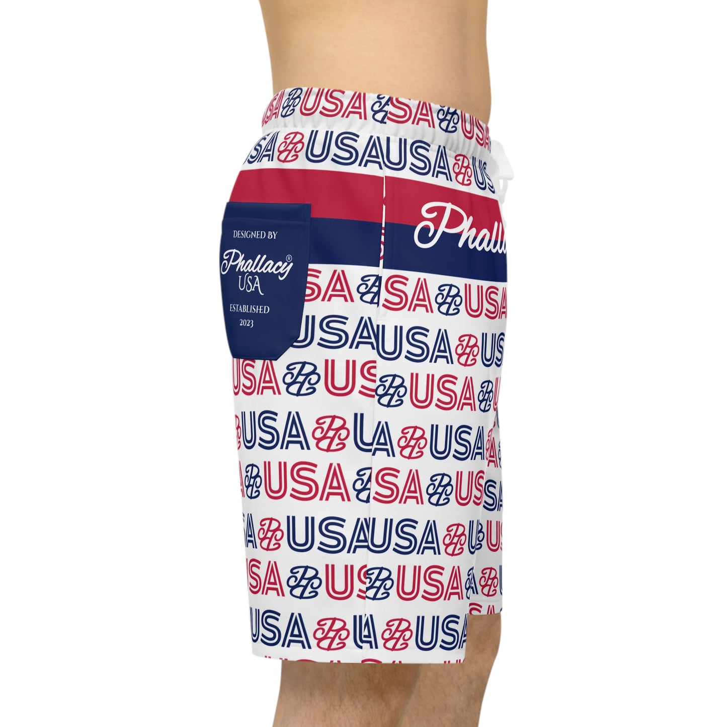 Phallacy USA Athletic Long Shorts - Red White Blue Patriotic Pattern