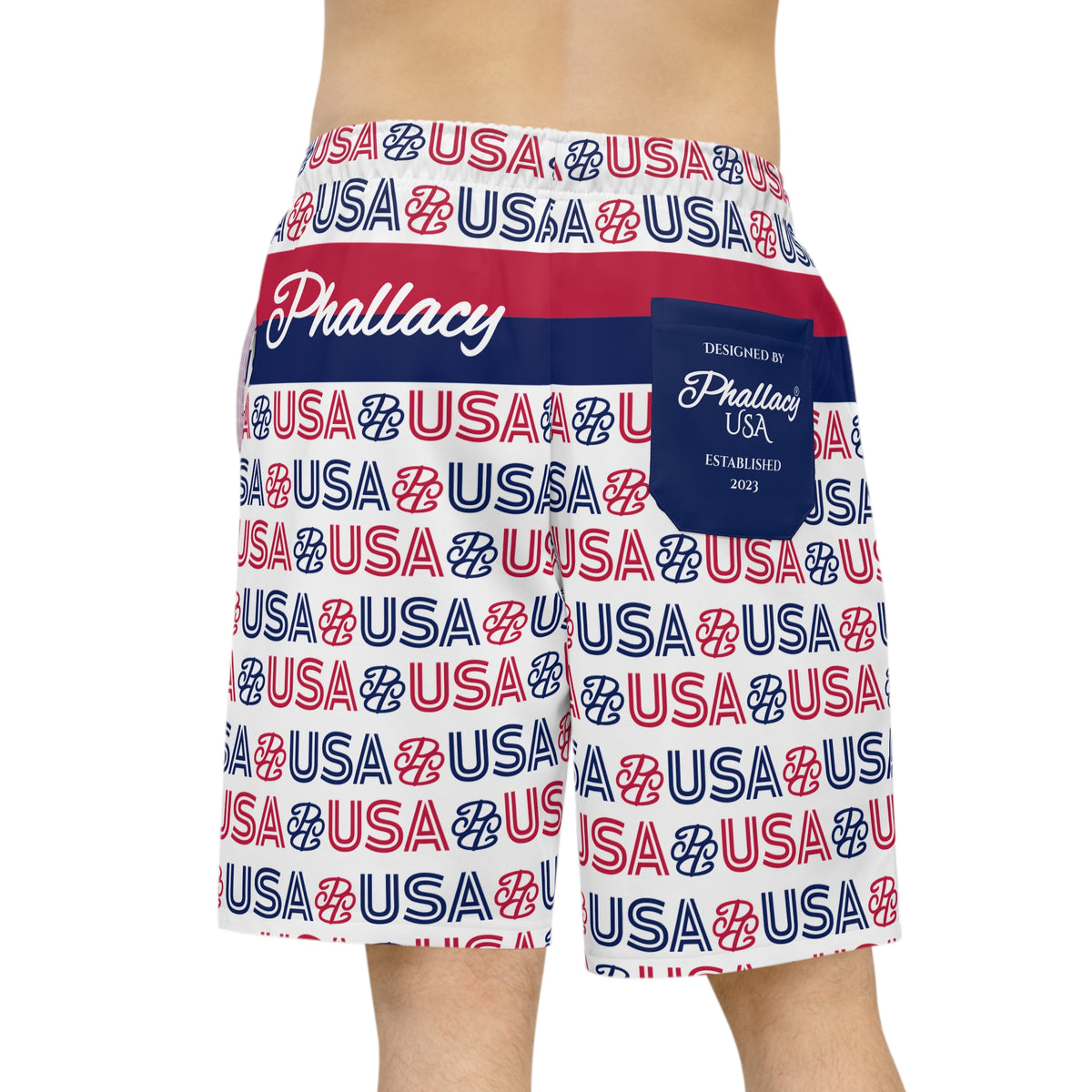 Phallacy USA Athletic Long Shorts - Red White Blue Patriotic Pattern
