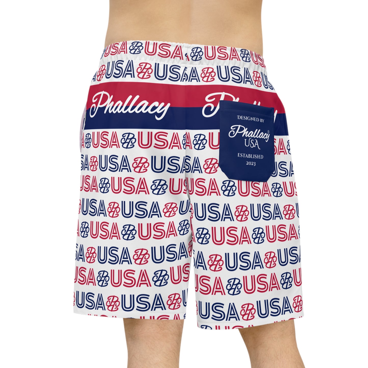 Phallacy USA Athletic Long Shorts - Red White Blue Patriotic Pattern