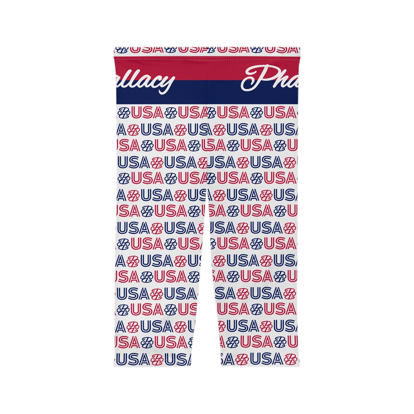Phallacy USA Patriotic Capri Leggings — Red White Blue 'USA' Print