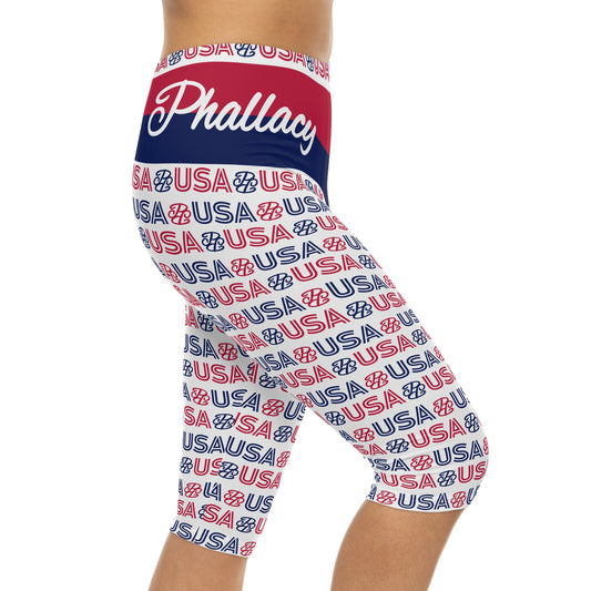 Phallacy USA Patriotic Capri Leggings — Red White Blue 'USA' Print