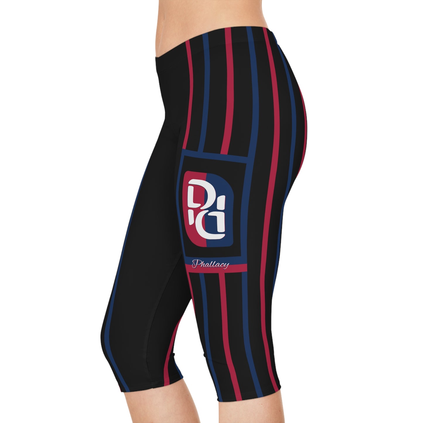 Phallacy Striped Designer Capri Leggings