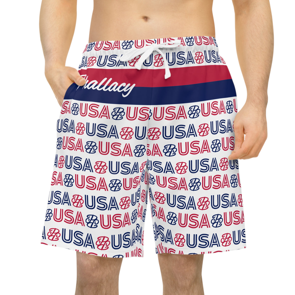 Phallacy USA Athletic Long Shorts - Red White Blue Patriotic Pattern