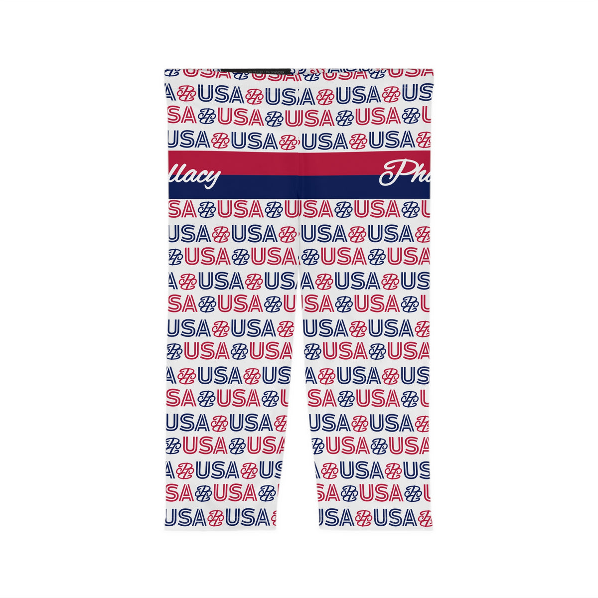 Phallacy USA Patriotic Capri Leggings — Red White Blue 'USA' Print