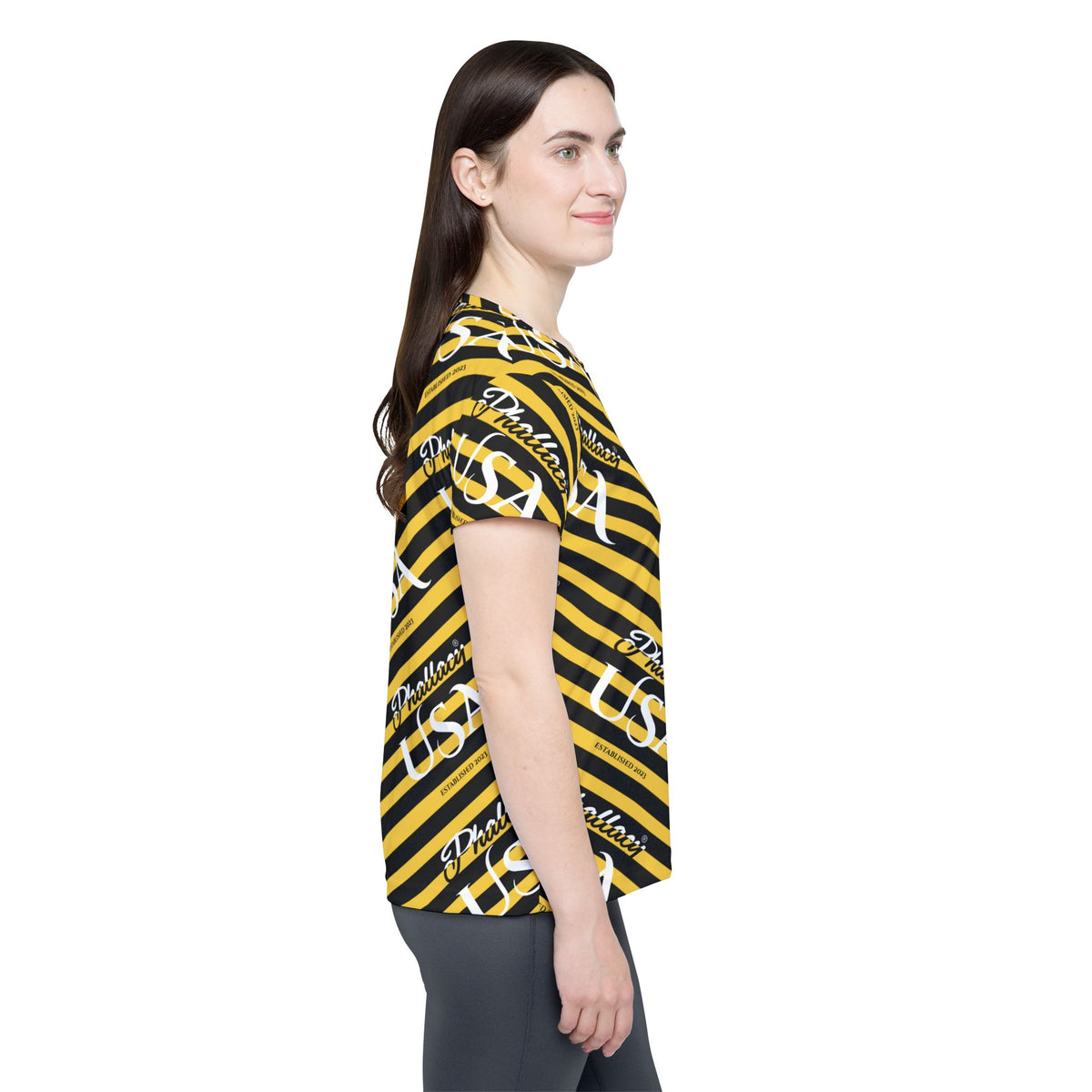 Phallacy USA Signature Women's Designer Sports Jersey — Black & Yellow Striped Jersey