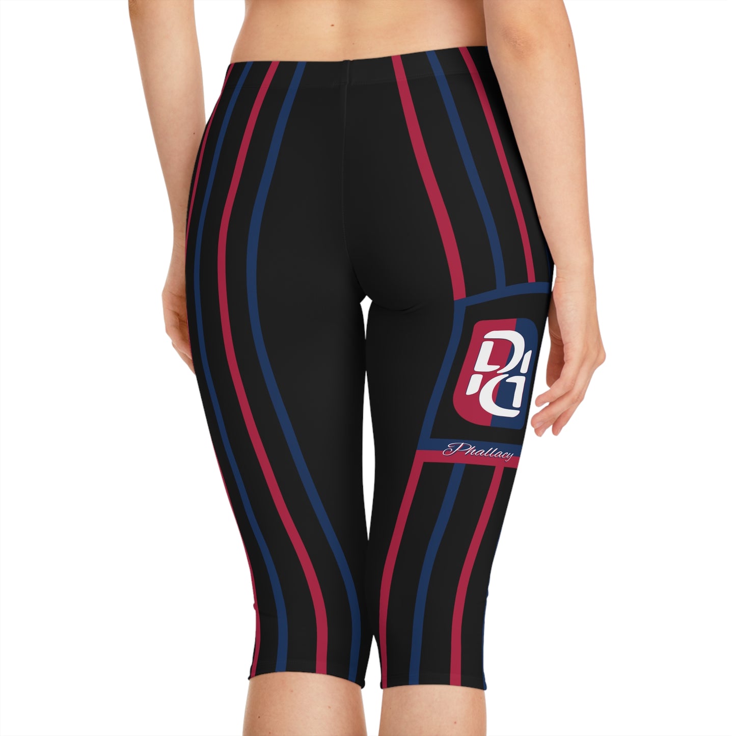 Phallacy Striped Designer Capri Leggings